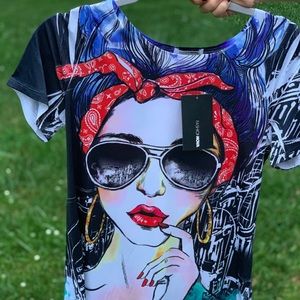 New multi colored blouse with face on both sides